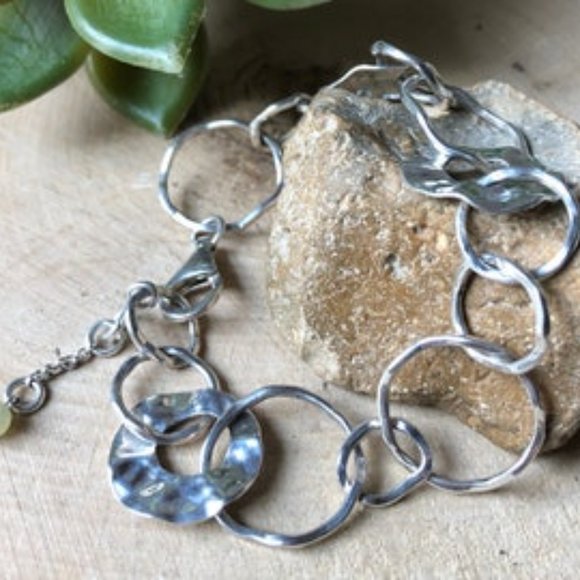 Silpada Paper Chain sterling silver bracelet w/ jade gemstone accent bead B1217